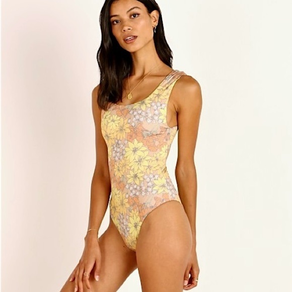 Seea Agra Neo Boho Retro Floral Scoop Neck Cheeky One Piece Bathing Suit Sz XS - Picture 1 of 13